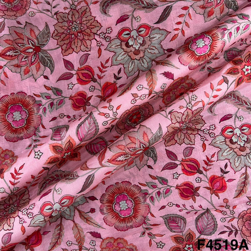 Flower Print Muslin Silk Fabric- F4519